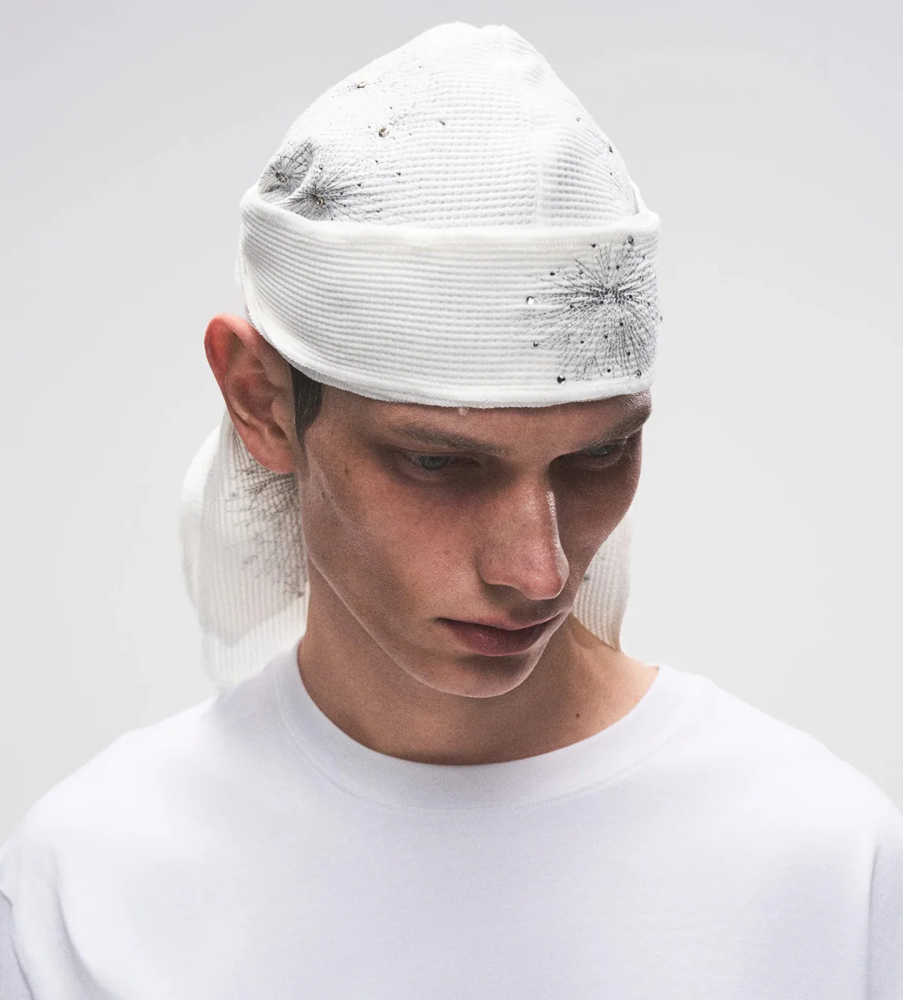 Birth of Royal Child Fireworks Rhinestone Durag White - Image 3