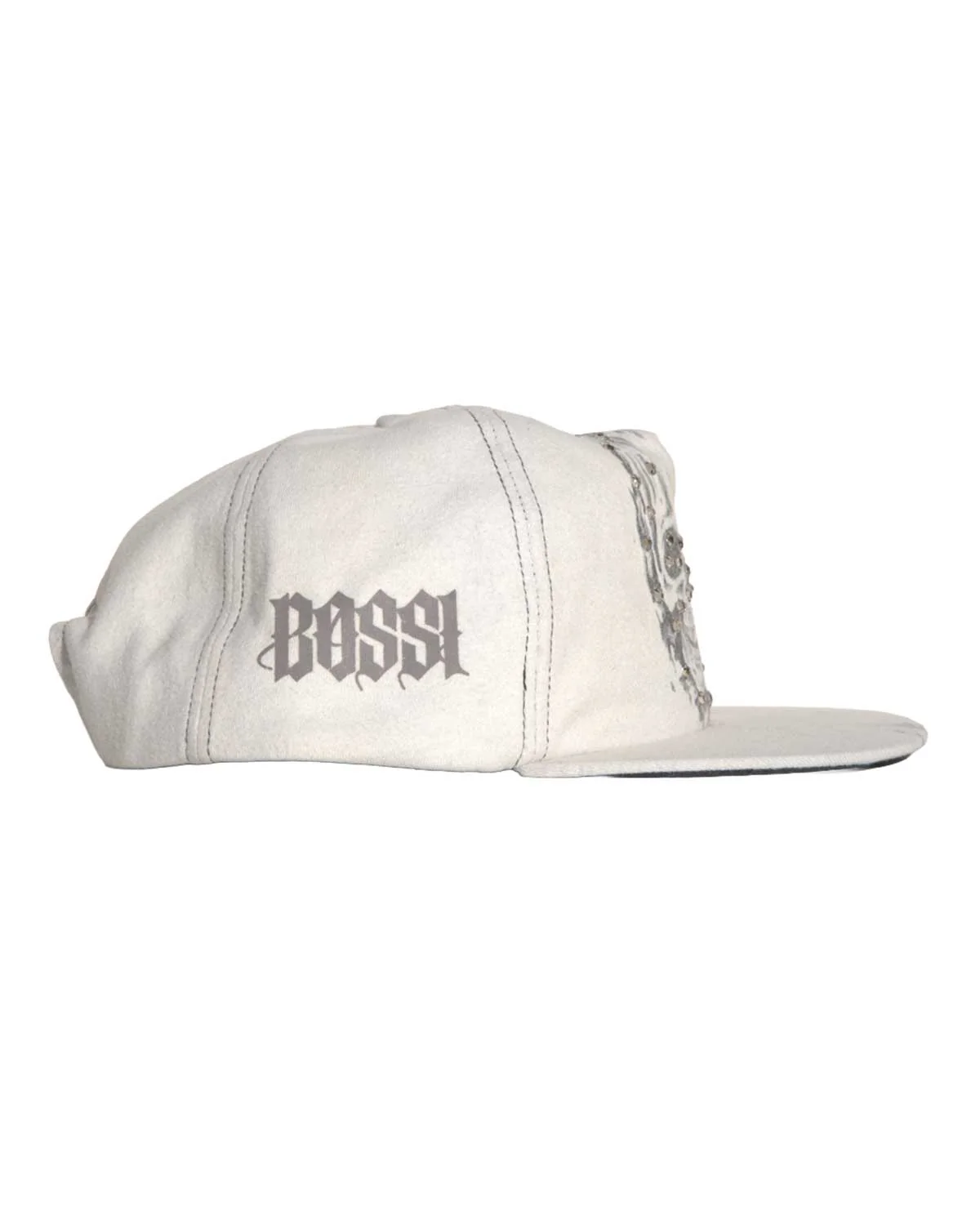 Bossi Vintage Rhinestone Snapback Hat White - Image 4