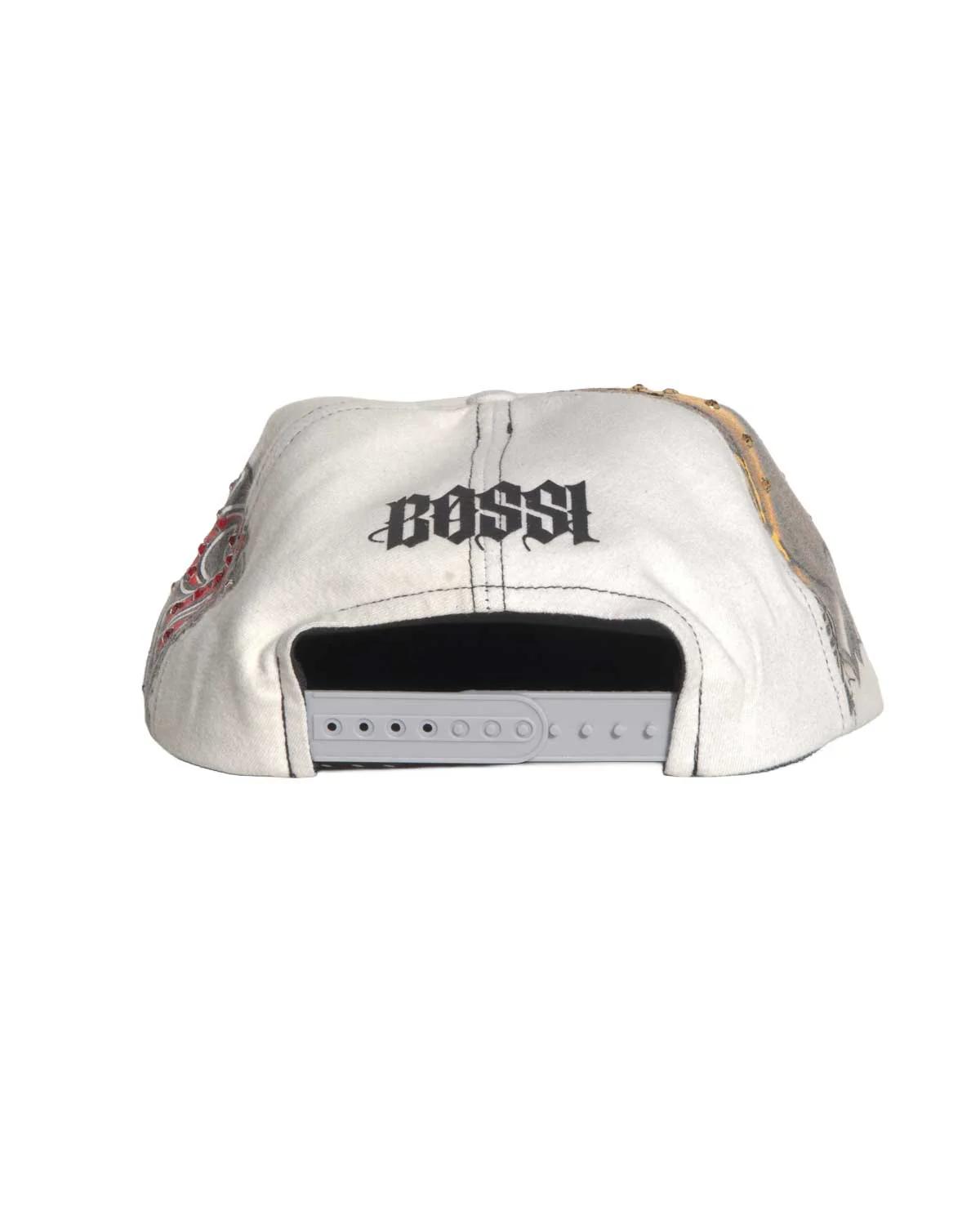 Bossi Vintage Rhinestone Snapback Hat White - Image 3