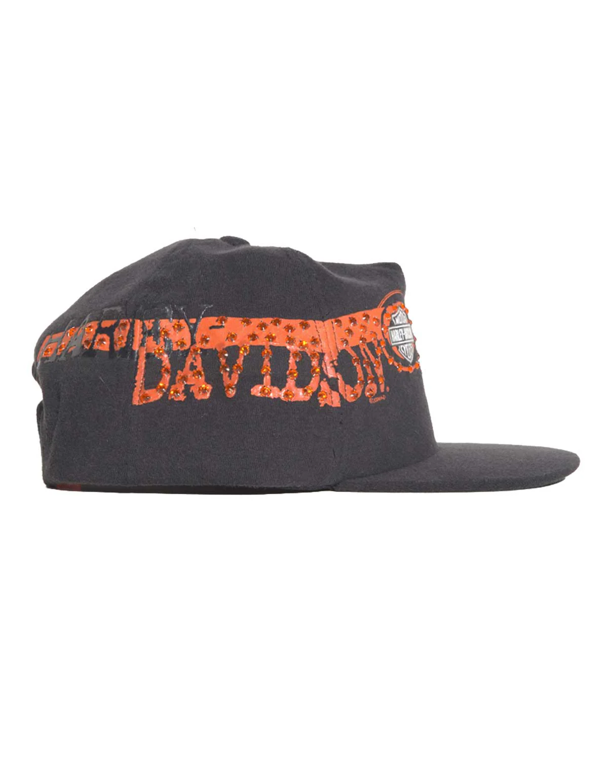 Bossi Vintage Rhinestone Snapback Hat Black/Orange - Image 4