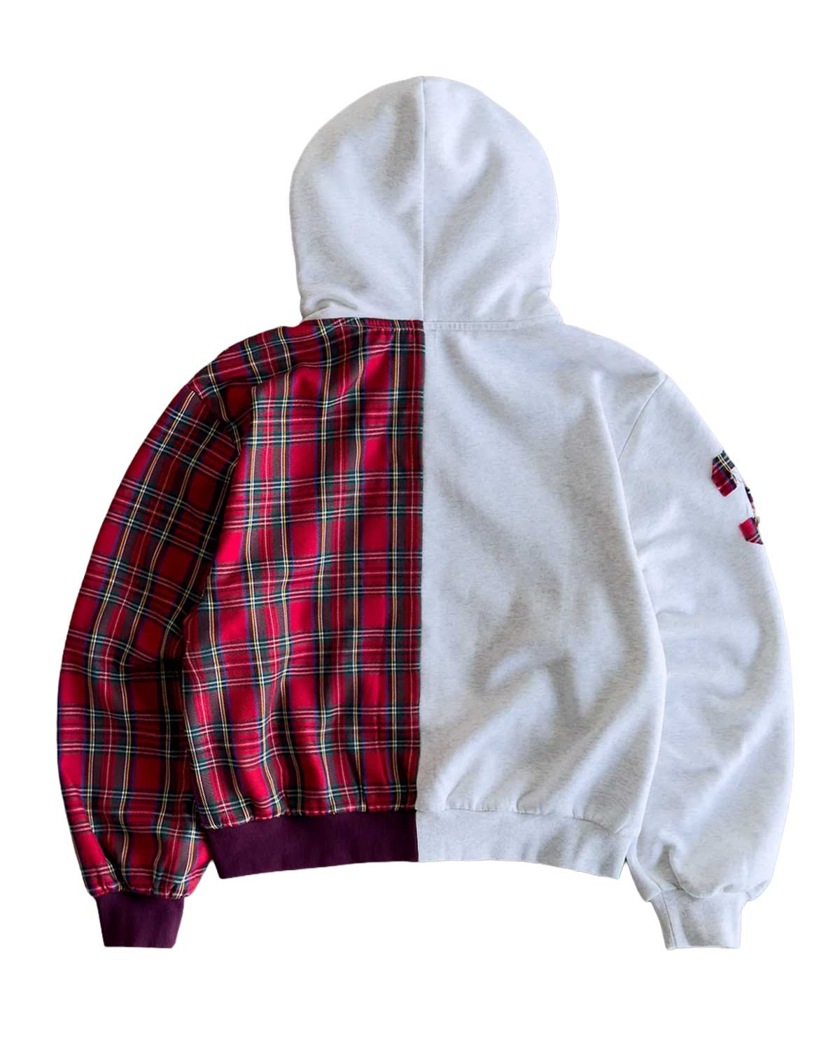 Bravest Studios Half Plaid Zip Up Hoodie Grey - Image 2