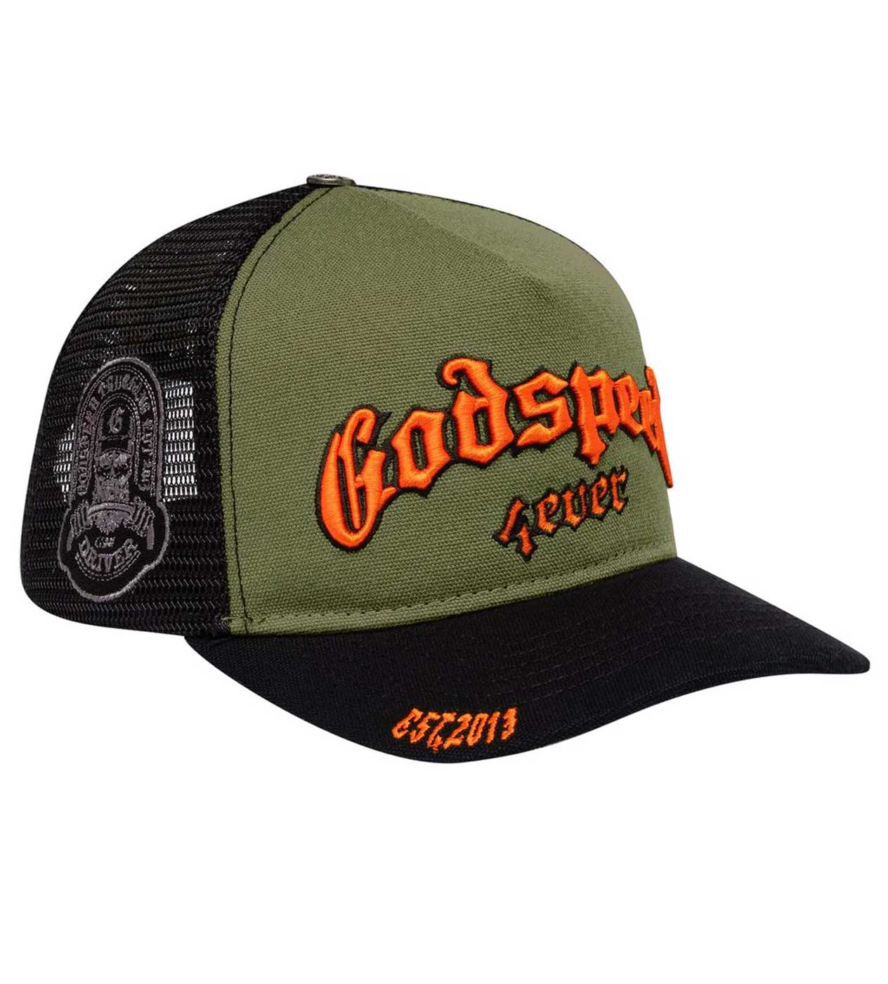 Godspeed Forever Trucker Hat Olive/Orange - Image 2