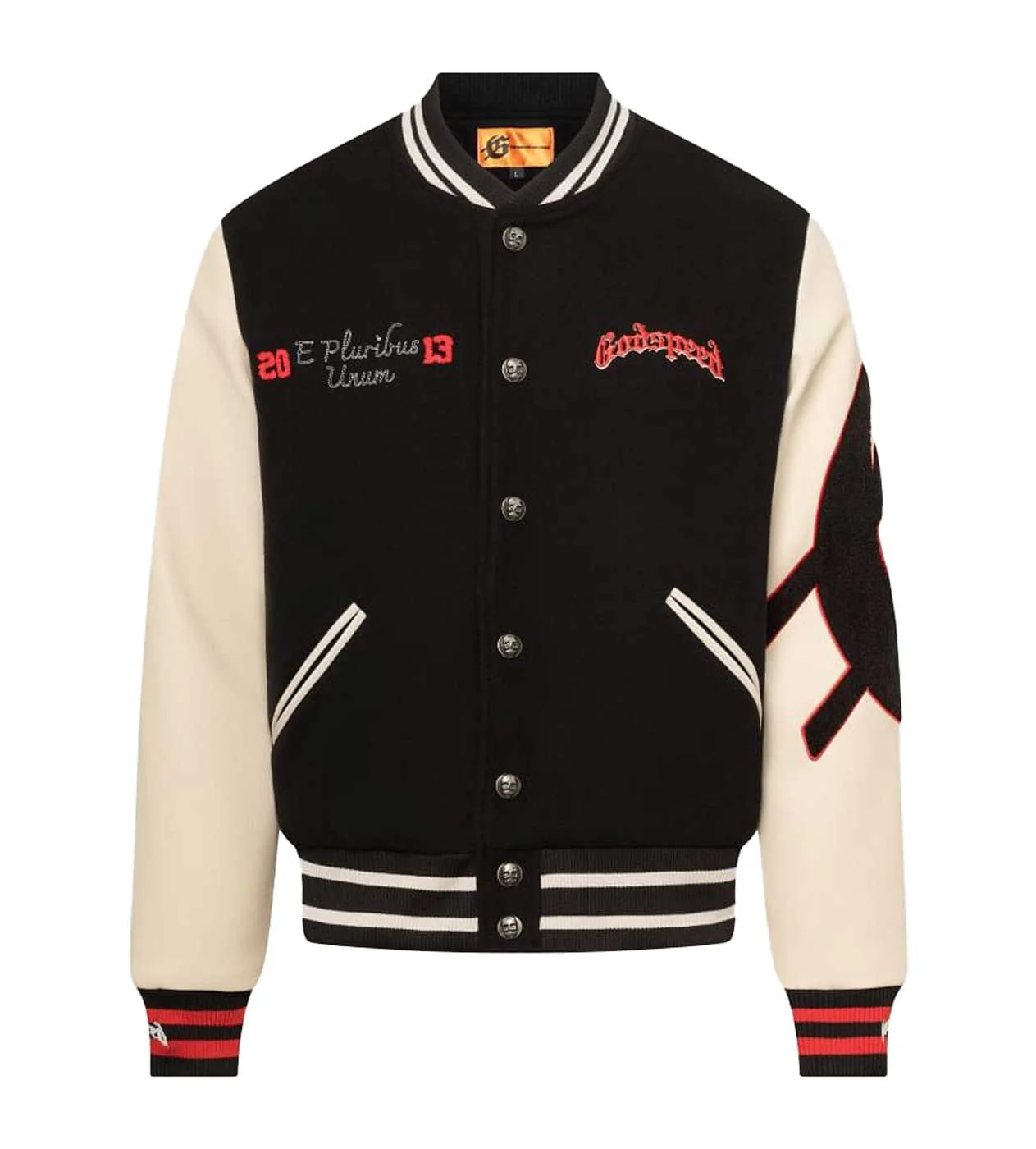 Godspeed Mankind Vs AI Varsity Jacket Black/Cream - Image 4
