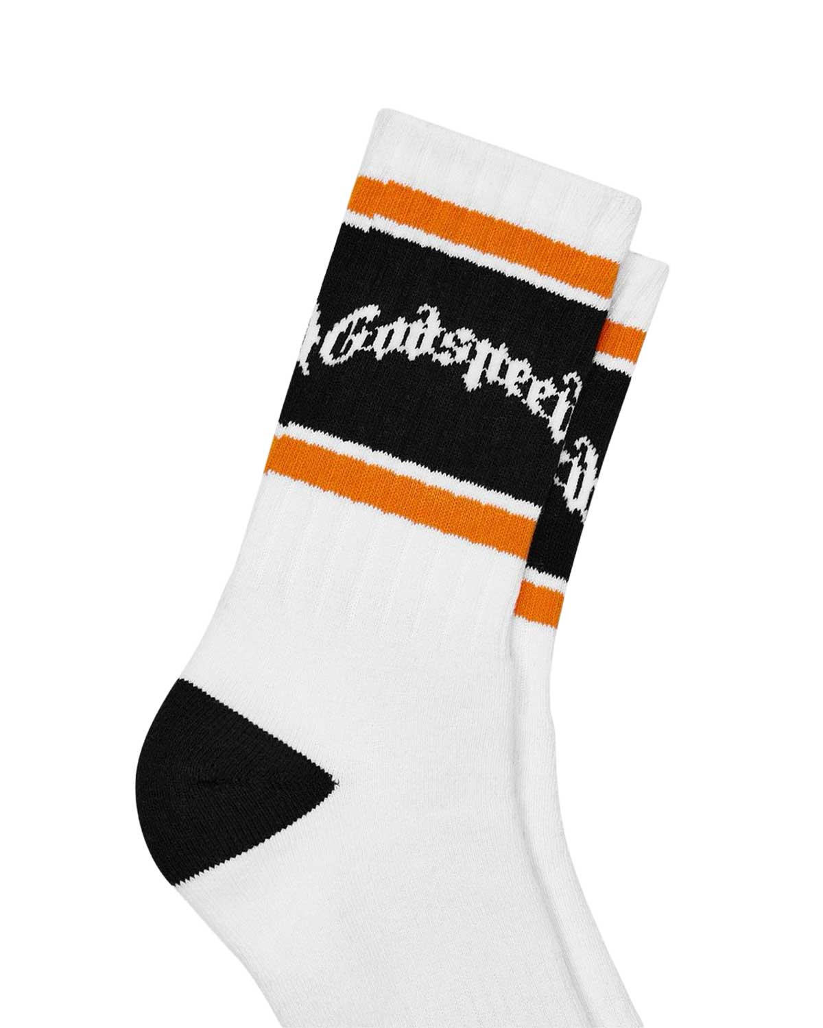 Godspeed OG Logo Striped Socks White/Orange - Image 2