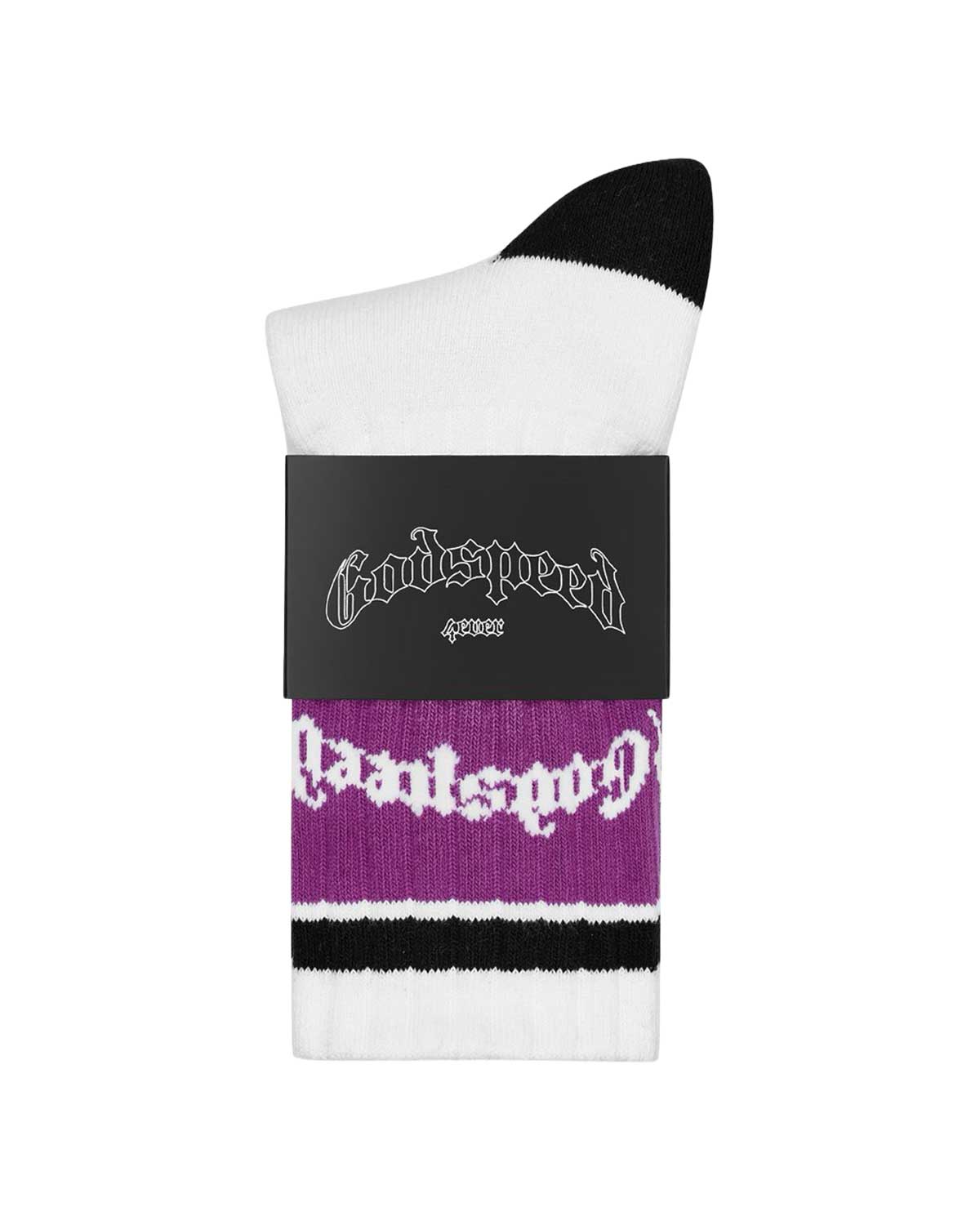 Godspeed OG Logo Striped Socks White/Purple - Image 3