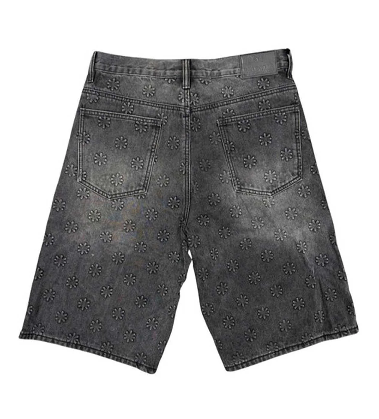 Lost Shdws Embossed Logo Denim Shorts Washed Black - Image 2