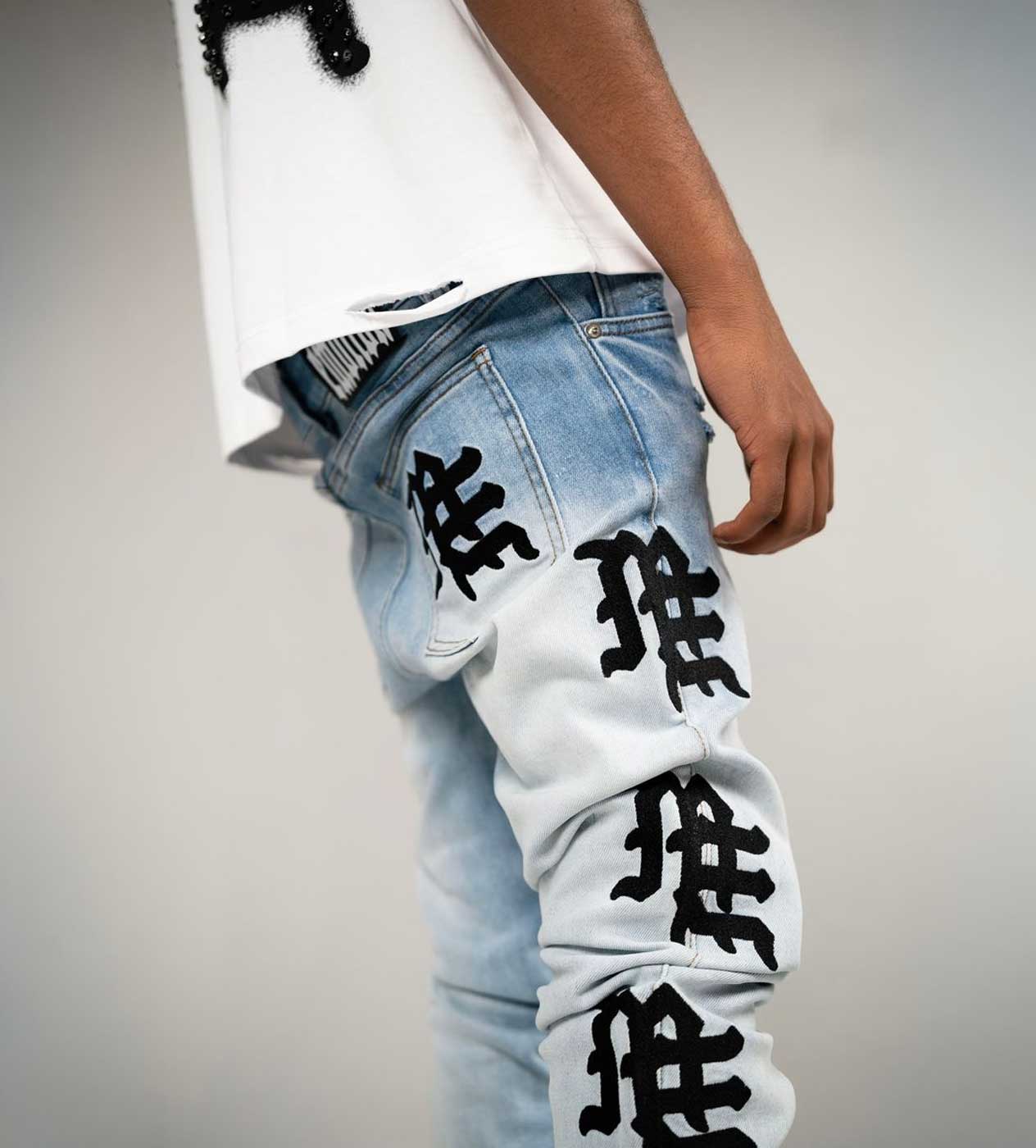 Mixed Emotions Monogram Denim Light Blue Wash (Blue/Black) - Image 4