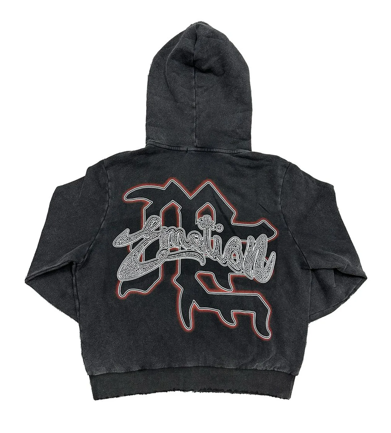 Mixed Emotions Rhinestone Hoodie Acid Wash Black - Image 2