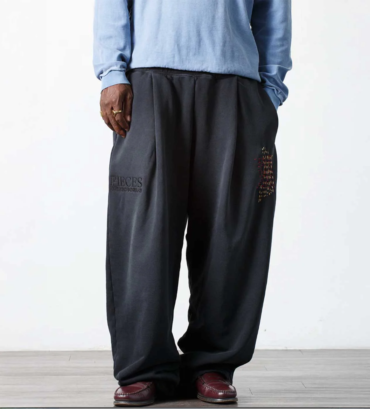 Pieces Repair Pleated Sweatpants Vintage Black - Image 4
