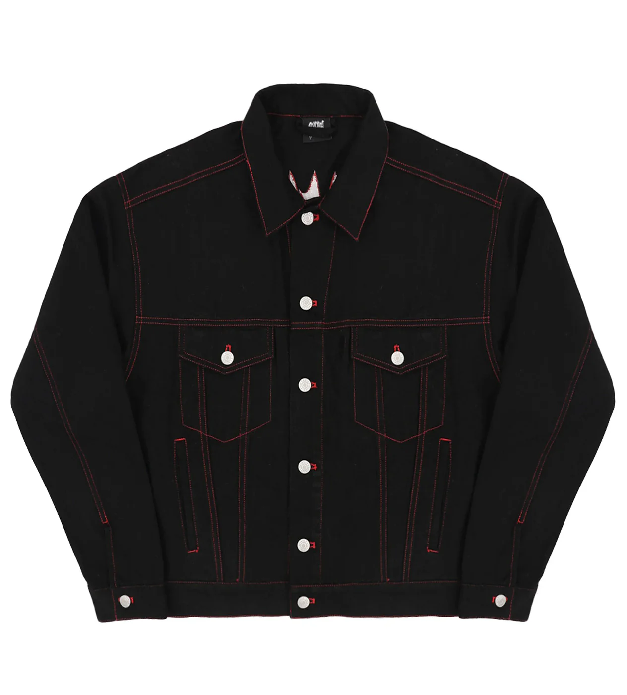 Revenge Red Embroidered Logo Denim Jacket Black - Image 2