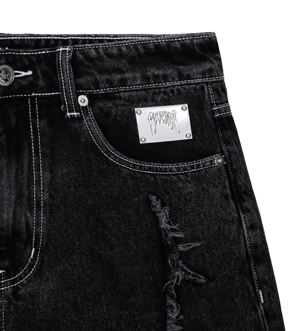 Revenge Spider Web Embroidered Denim Short Black - Image 3