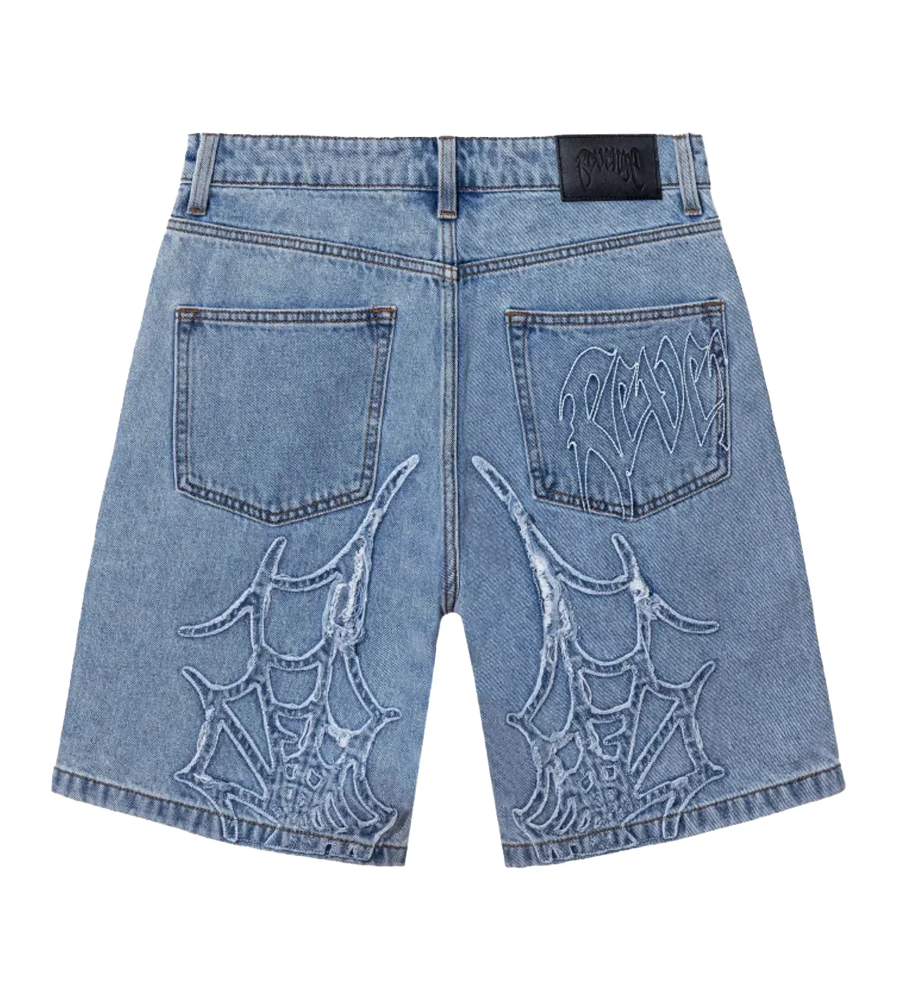 Revenge Spider Web Embroidered Denim Short Indigo - Image 2