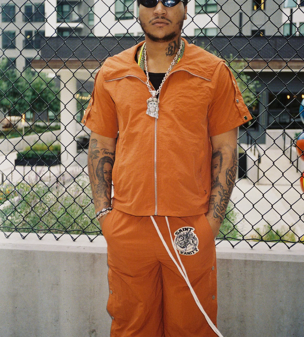 Saint Vanity Hooded Zip Up Shirt Orange - Image 2