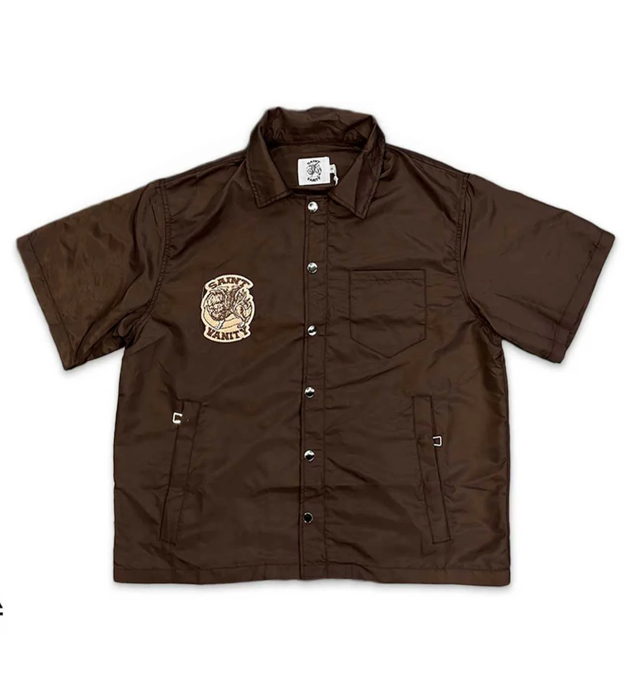 Saint Vanity Nylon Button Zip Up Tee Brown (Detachable Hood)
