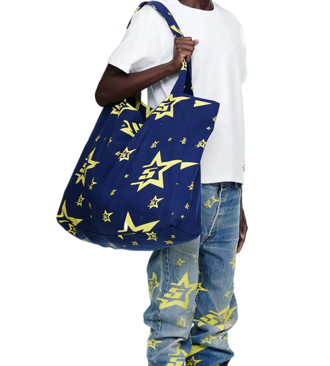 Sp5der 5Star Print XL Tote Navy/Yellow - Image 2