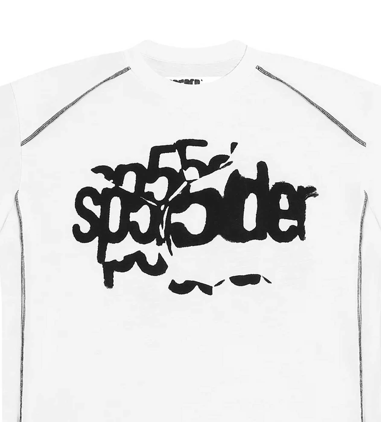 Sp5der Contrast Stitch Slub Tee White - Image 3