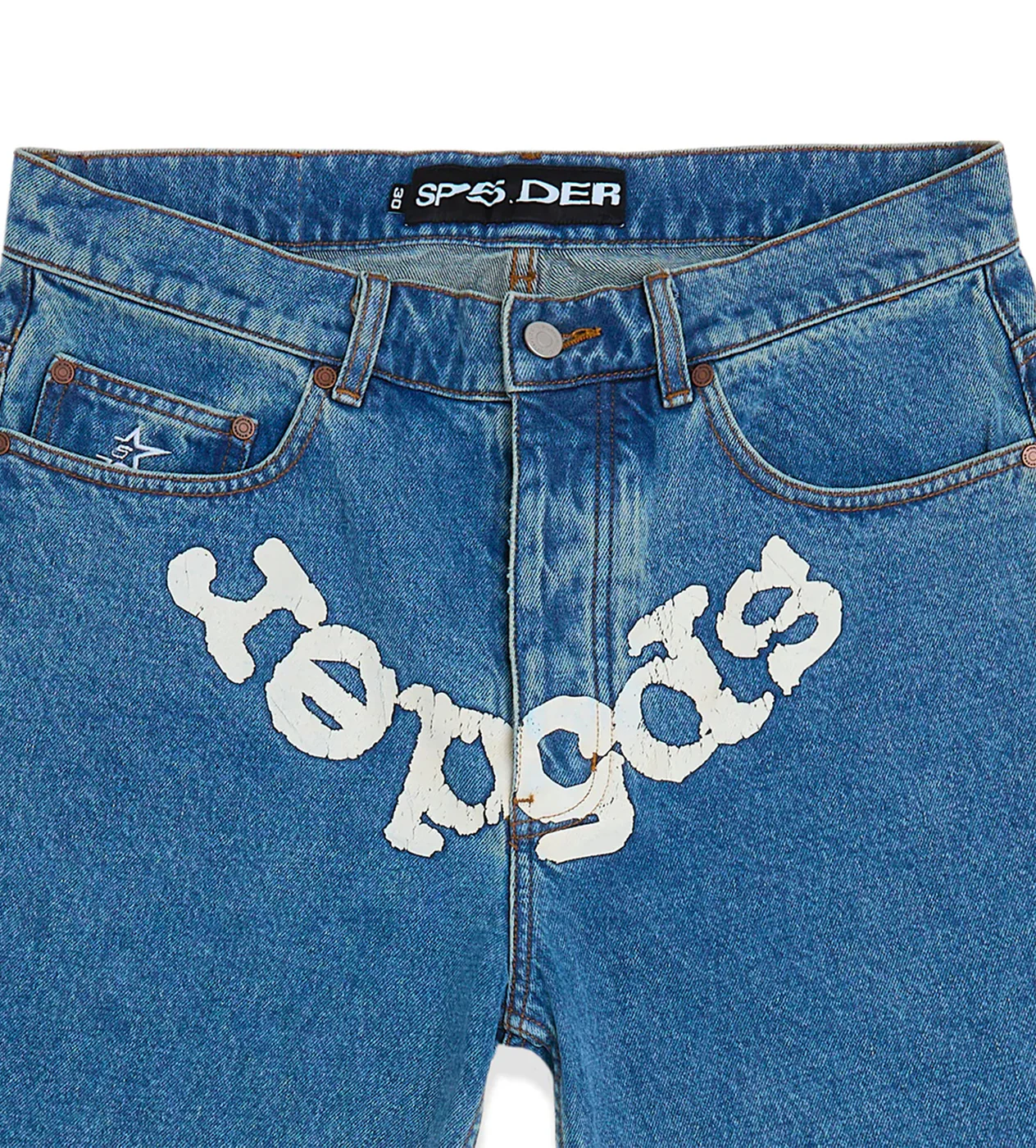 Sp5der OG Logo Denim Shorts Blue - Image 3