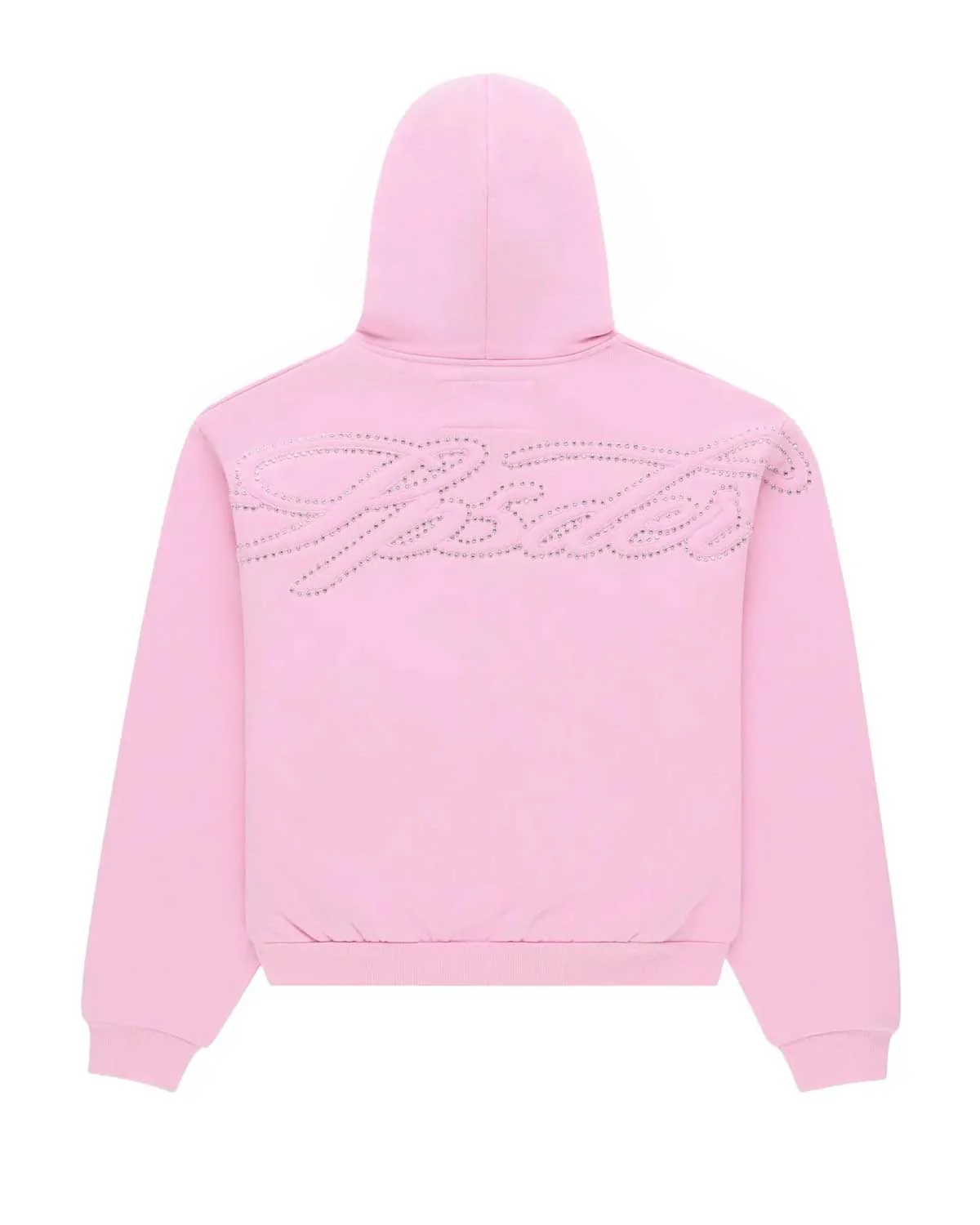 Sp5der Rhinestone Script Zip Up Hoodie Light Pink - Image 2