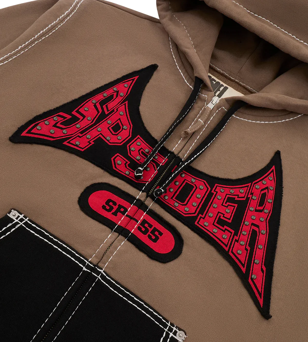 Sp5der T&F Zip-Up Hoodie Brown/Red - Image 3