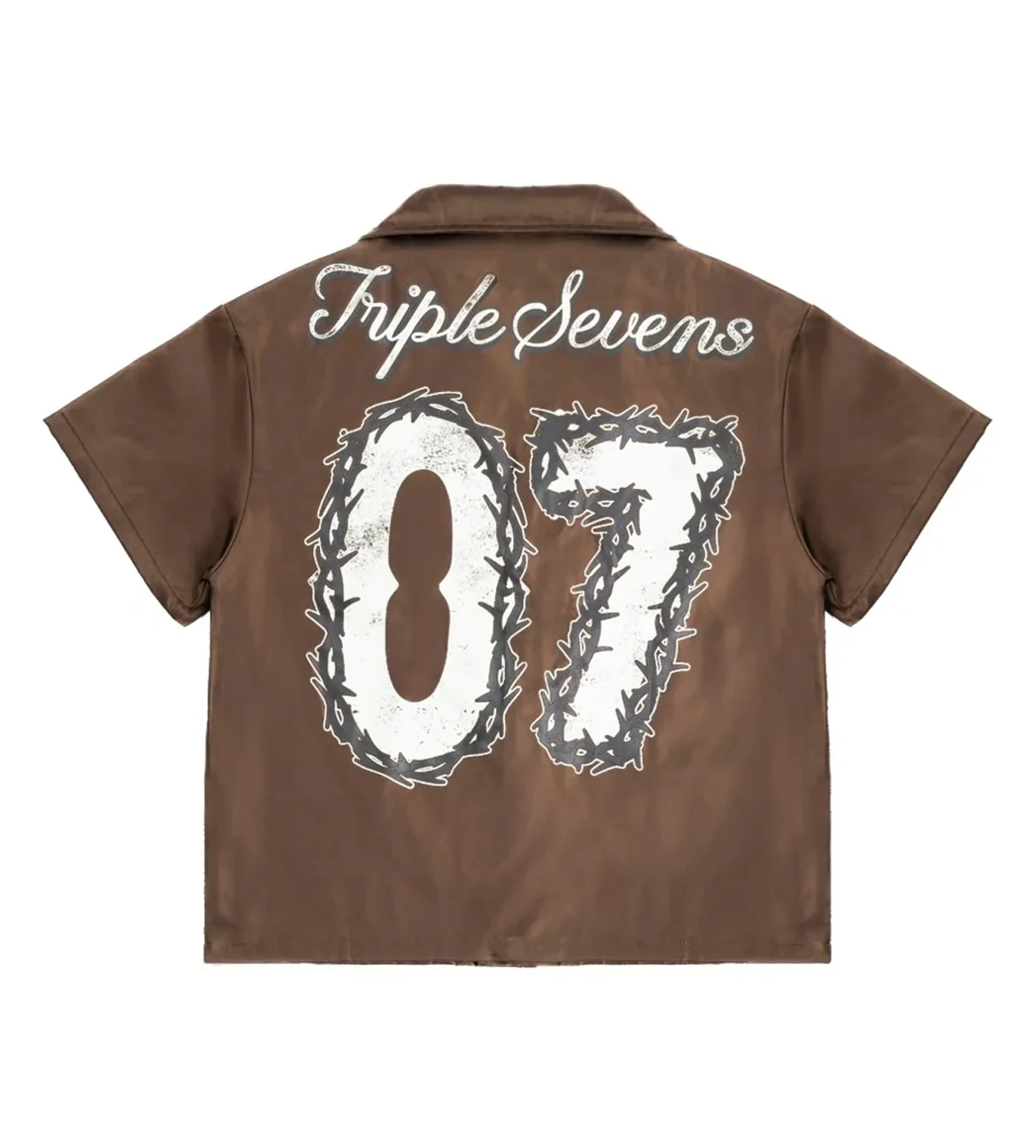 Triple Sevens Nylon Button Up Tee Brown - Image 2