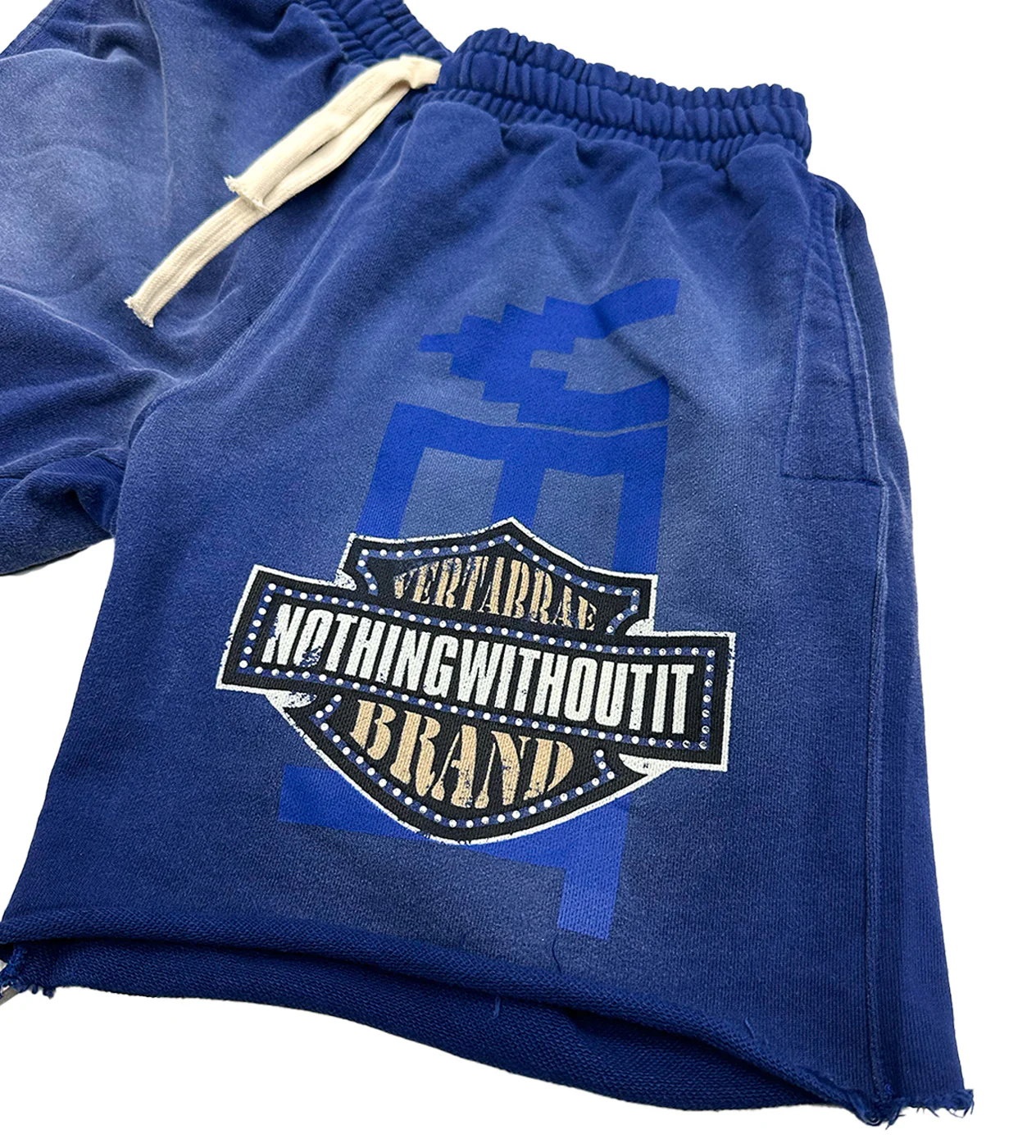 Vertabrae Blue Double Emblem Shorts - Image 2