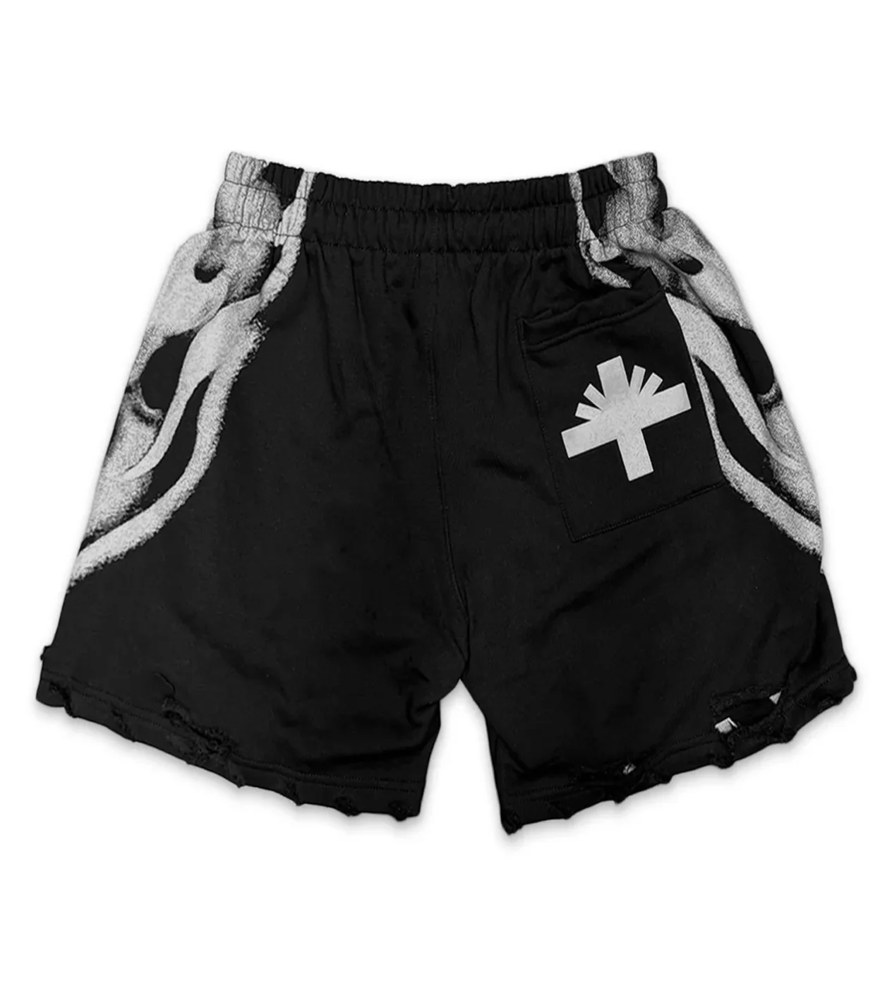 Vertabrae Skull Storm Distressed Shorts Black/Grey - Image 2