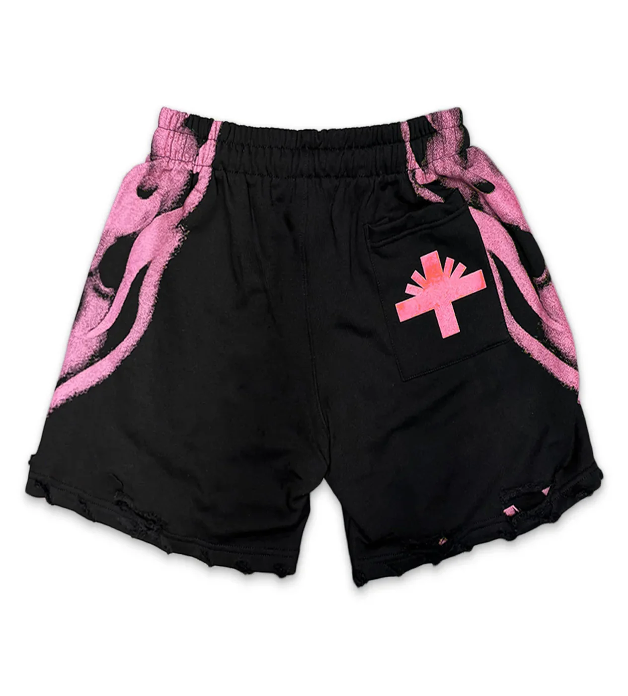 Vertabrae Skull Storm Distressed Shorts Black/Pink - Image 2