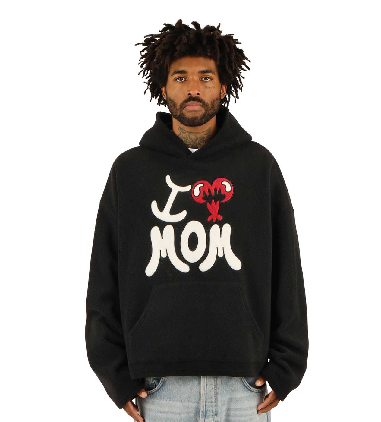 WNTD I Love Mom Fleece Hoodie Black - Image 2